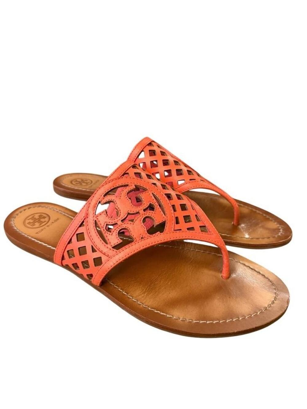 Tory Burch Thatched Lattice Leather Logo Slide Sandal Women 10